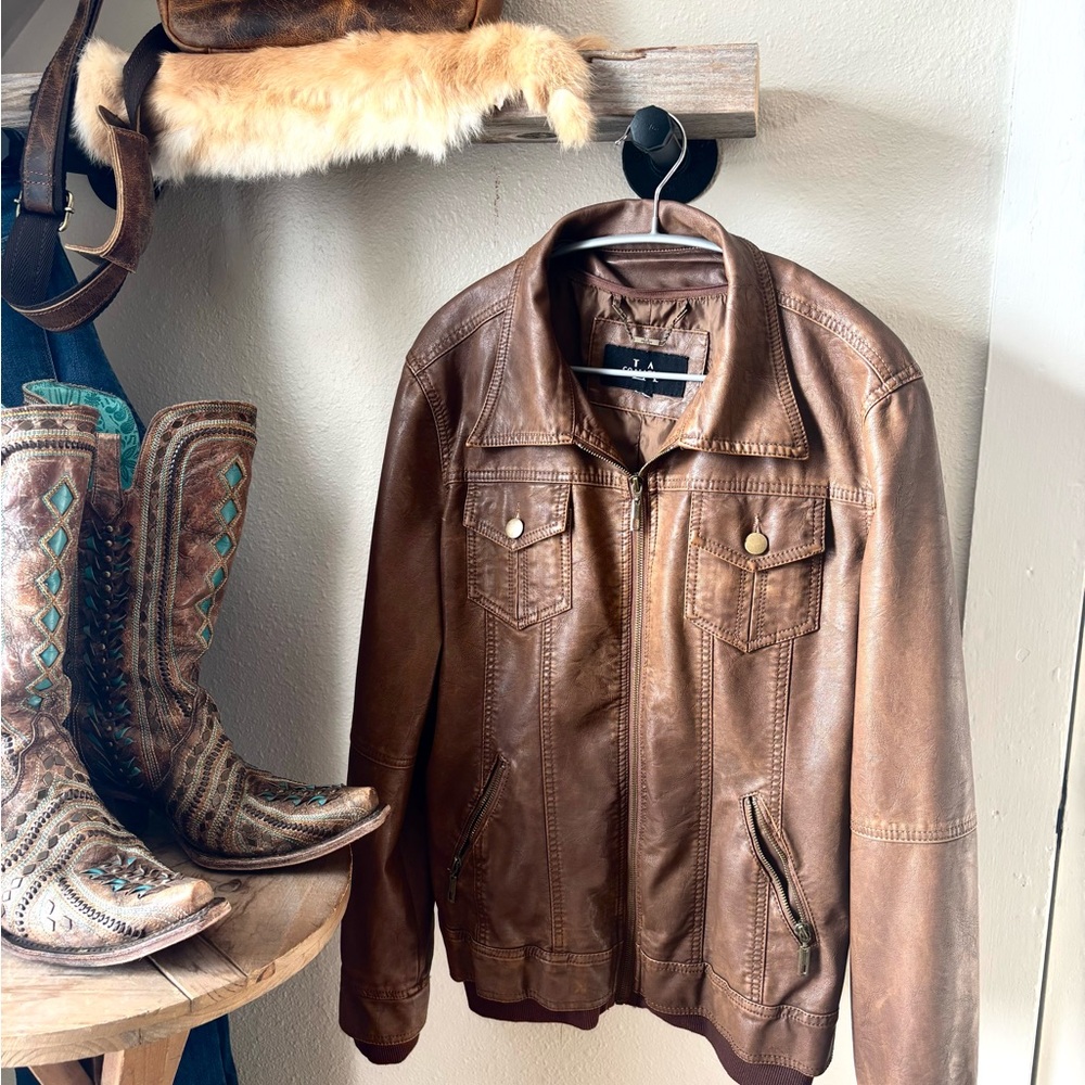 Collection B Brown Faux Leather Jacket Large